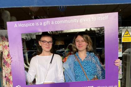 Two young volunteers from Marshalswick Owned, The Hospice of St Francis charity shop in St Albans.