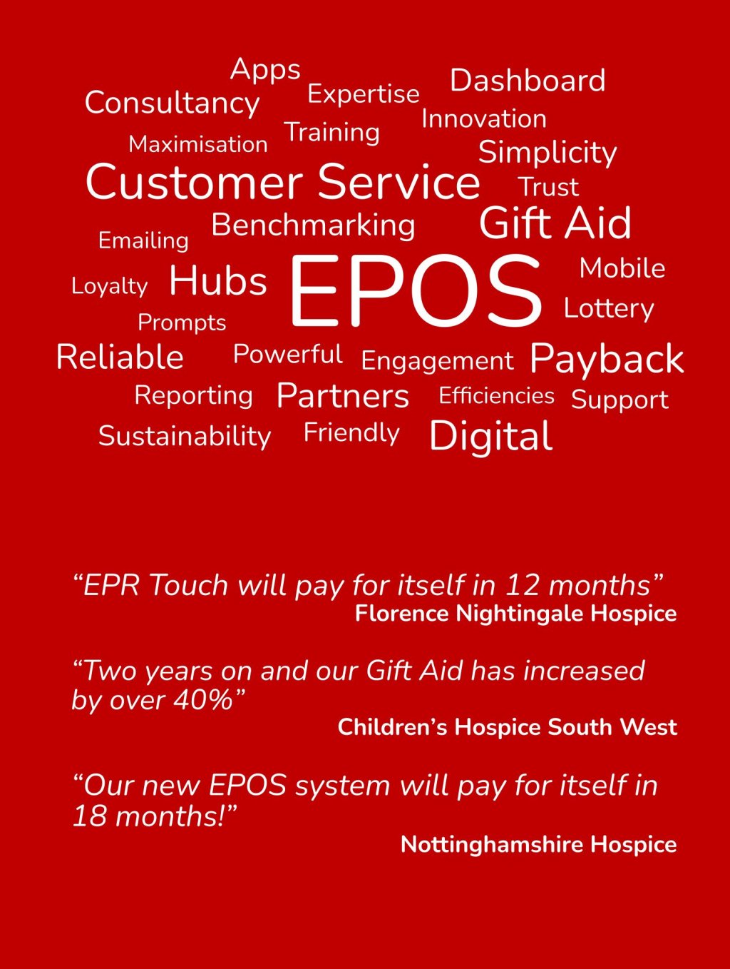 Eproductive word cloud and testimonials.