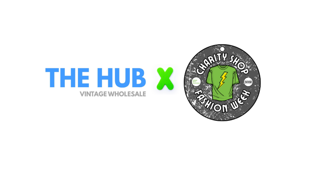 The Hub Vintage Wholesale logo and Charity Shop Fashion Week logo.
