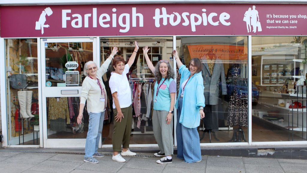Christine Morgan, Pam Barker, Nicki Hill and Sharon Vinter outside Farleigh Hospice shop.org.