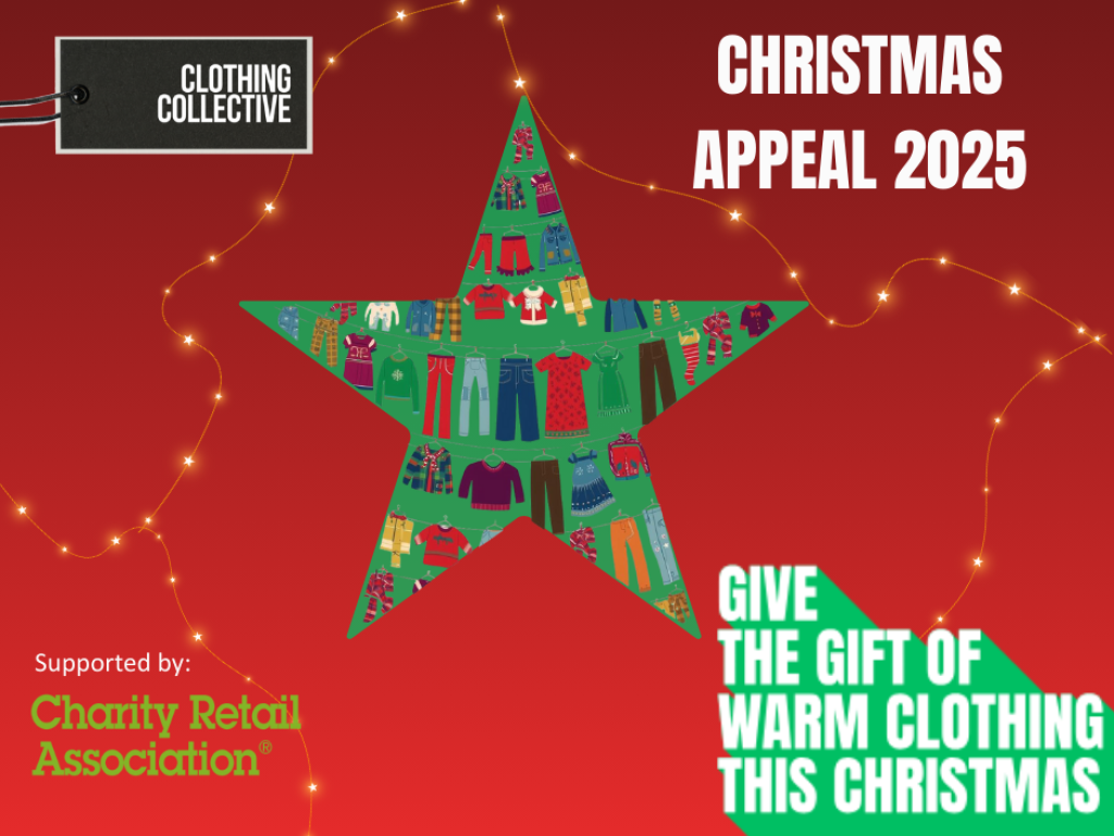 Clothing Collective Christmas appeal poster - Give the gift of warm clothing this winter.