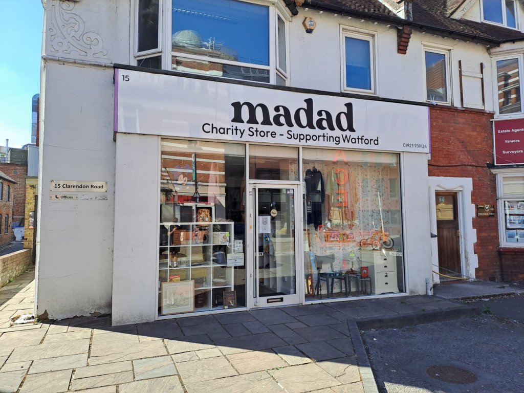 Madad charity shop in Watford.