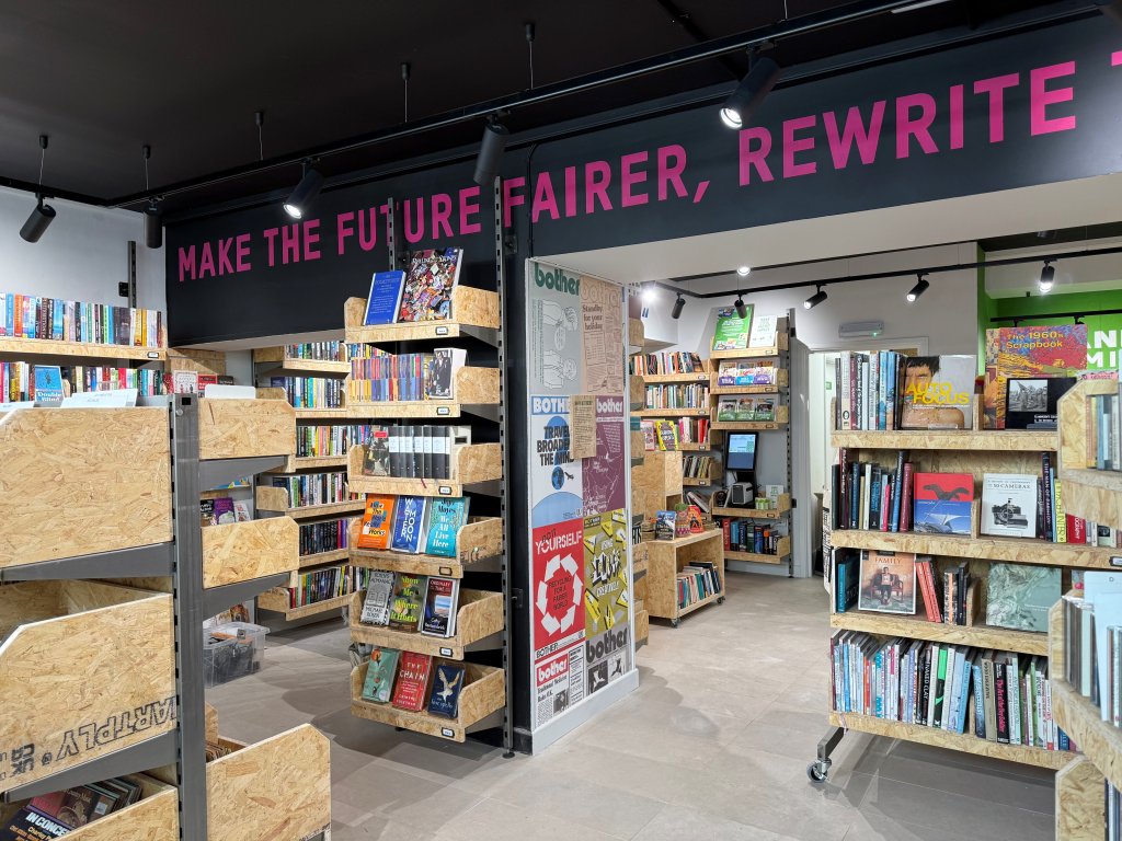 Inside a book store.