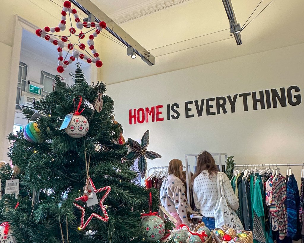 Christmas tree display in Shelter Boutique.
