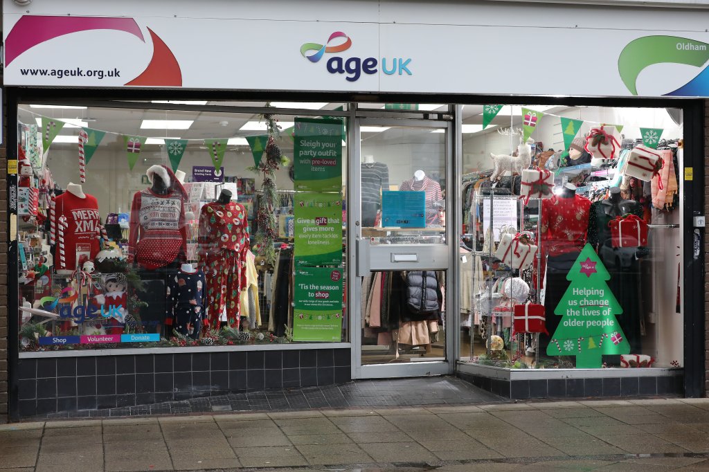 Christmas window display at Age UK Chadderton.