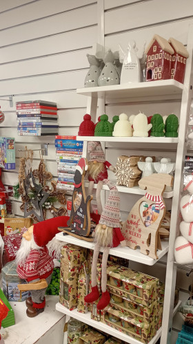 Moya Cole charity shop Christmas display interior