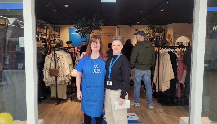 Yorkshire Cancer research shop team welcome customers into their store
